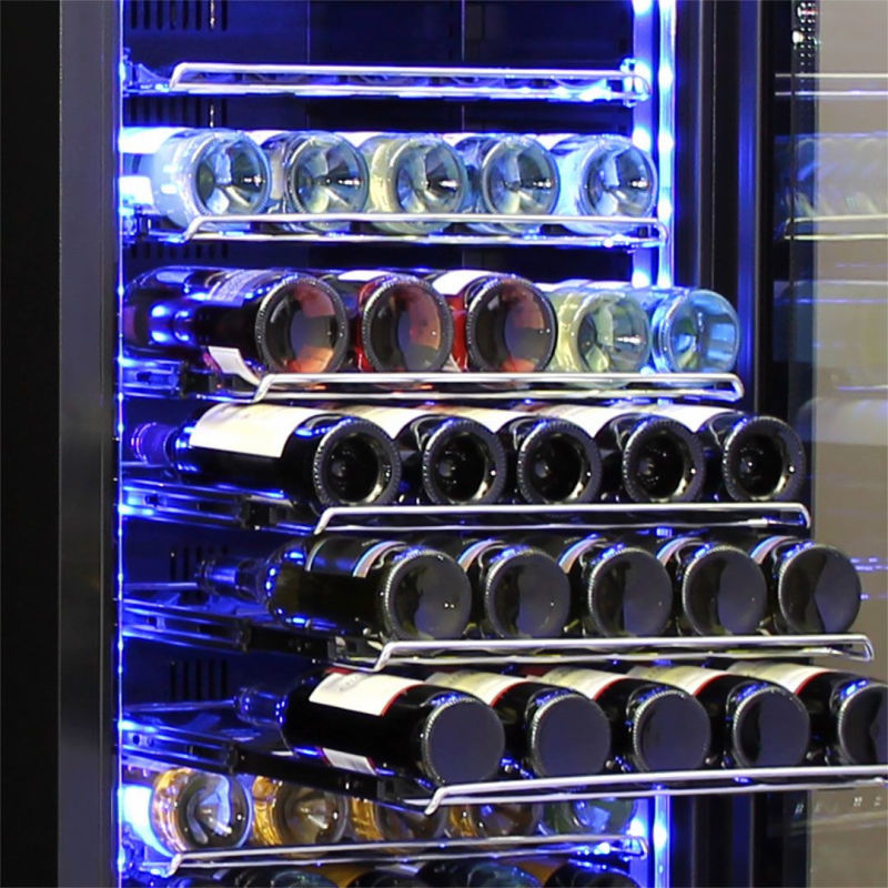 Wine Fridge | 405 Litre Upright close up view showing pull out shelves